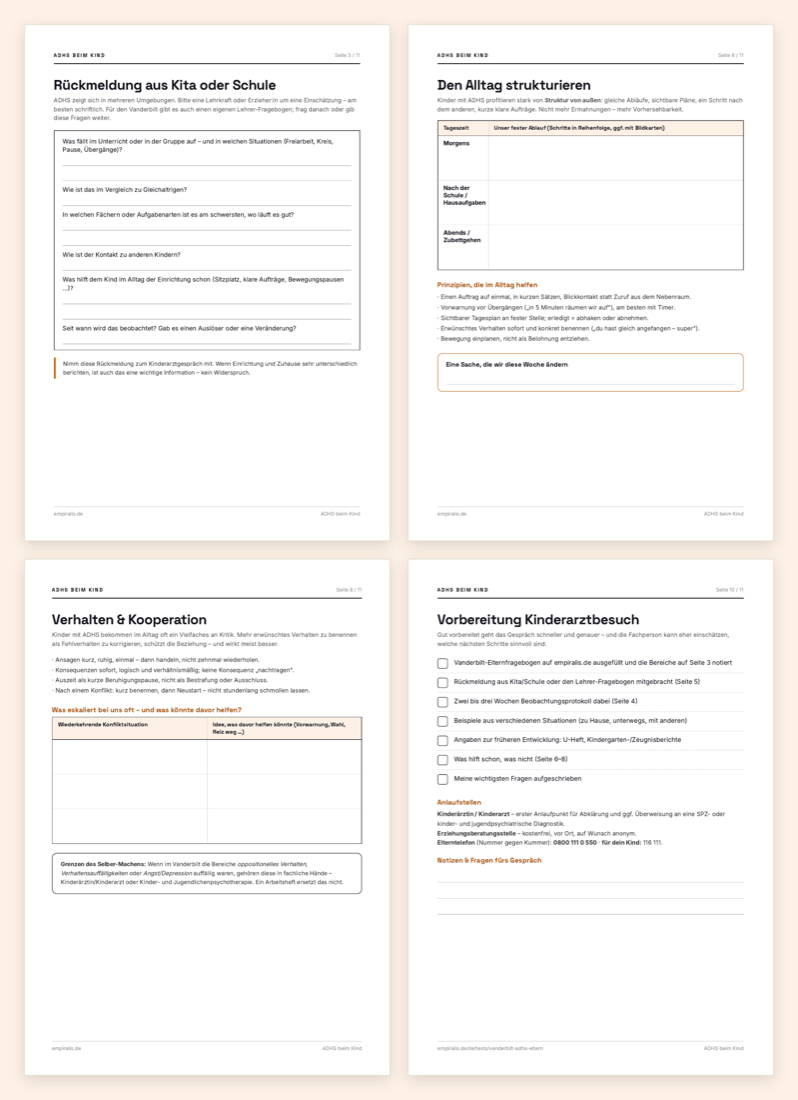 Beispielseiten aus dem Arbeitsheft ADHS beim Kind