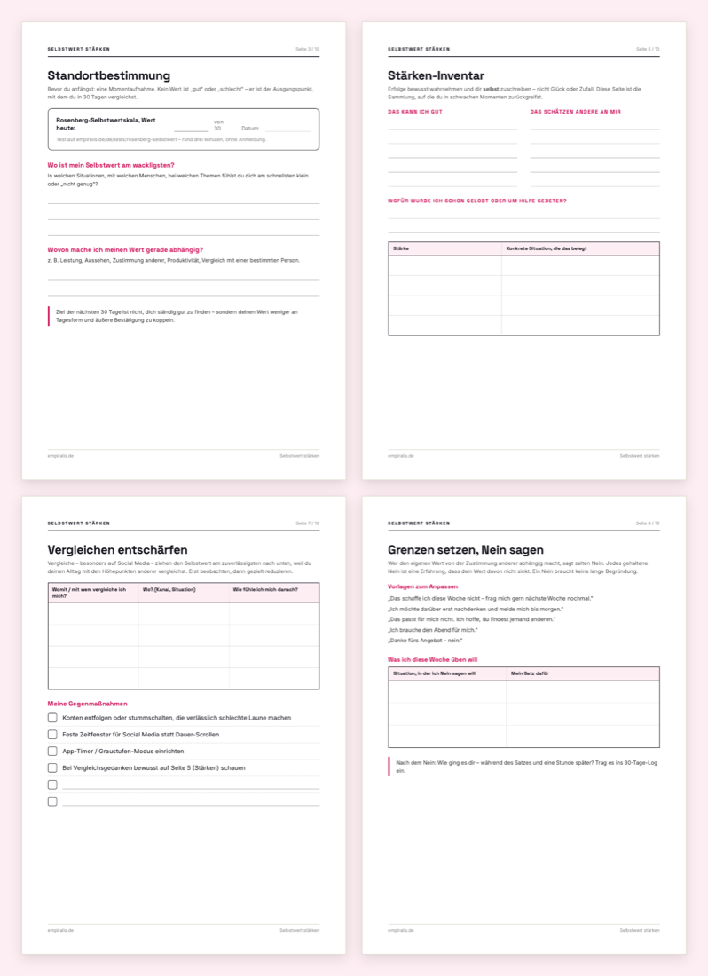 Beispielseiten aus dem Arbeitsheft Selbstwert stärken