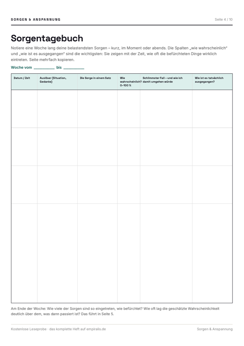 Beispielseiten aus dem Arbeitsheft Sorgen & Anspannung